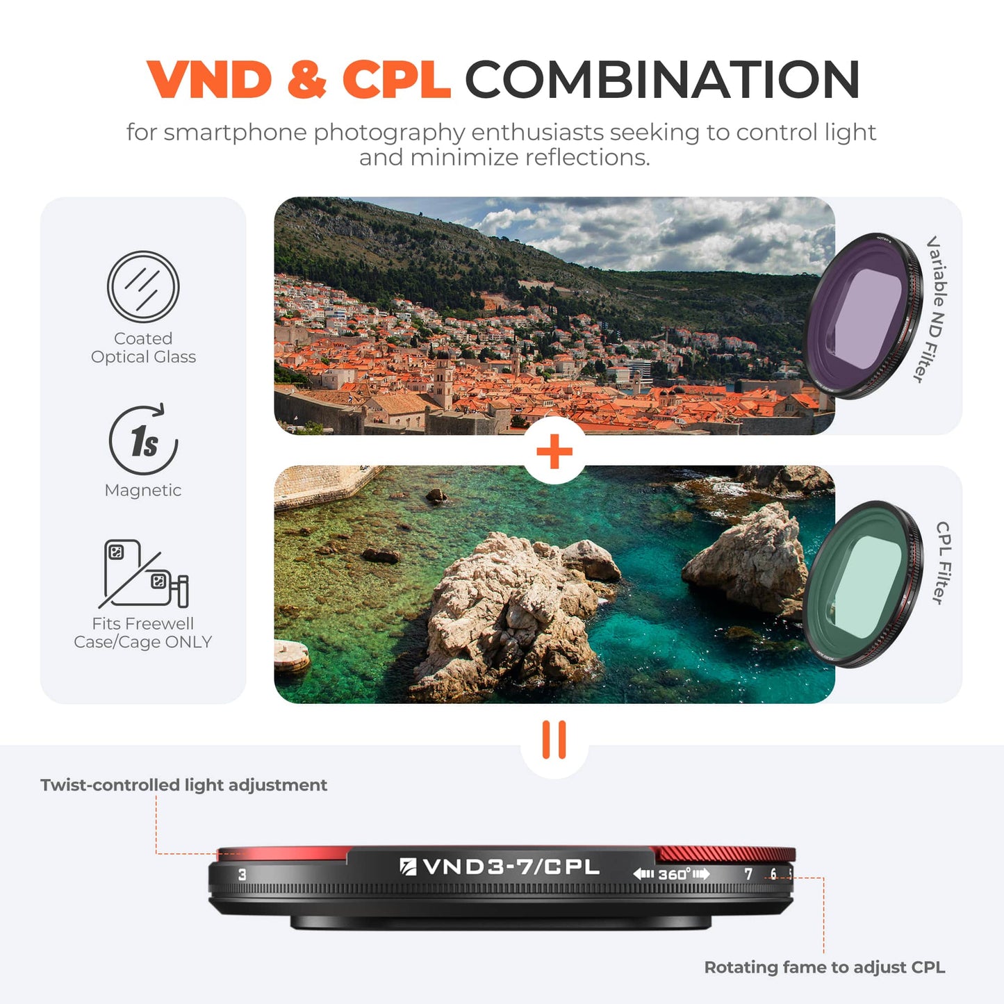 Freewell iPhone Magnetic Hybrid VND 3–7 Stop + CPL Filter